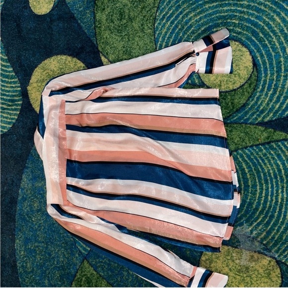 Worthington Multicolor Striped Blouse with Bow - Picture 3 of 5